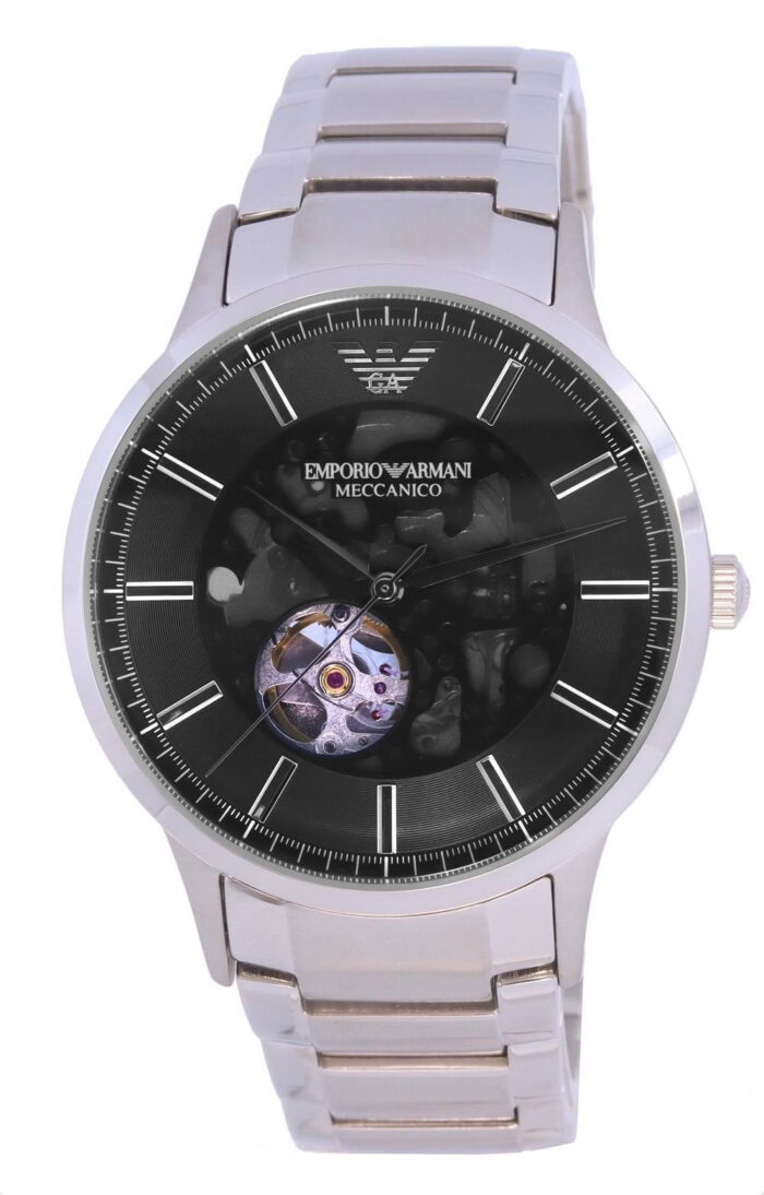 Emporio Armani Meccanico Automatic Black Dial Silver Steel Strap Watch For Men - AR60055 - Image 3